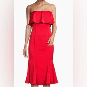 Liv Foster Red Crepe Back Satin Popover Midi Cocktail Dress/Strapless - Size 6